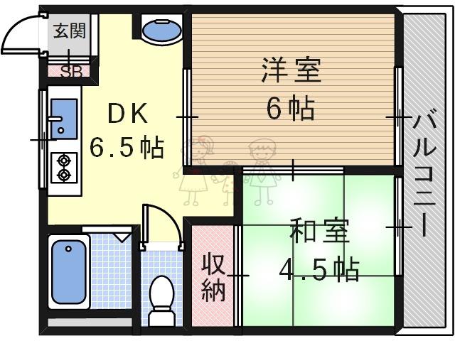 アスターハイツ(2DK/2階)の間取り写真