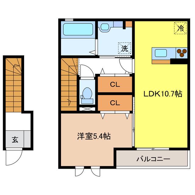 RIQUEZA黒野(1LDK/2階)の間取り写真