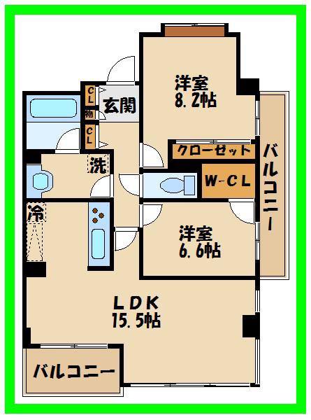 クールセリシエ(2LDK/2階)の間取り写真