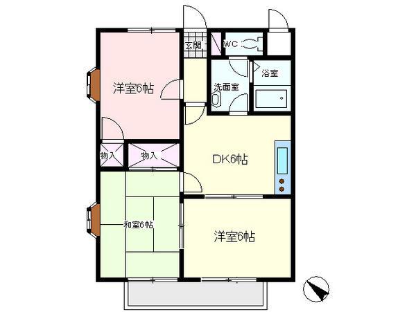 サンライズ富士1号館(3DK/2階)の間取り写真