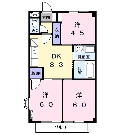 アメニティK(3DK/2階)の間取り写真