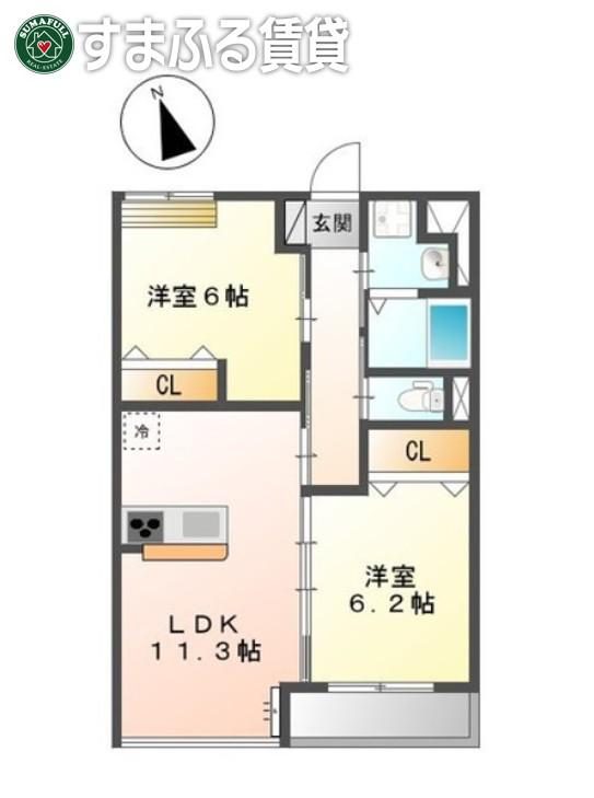 RIVER HILLS(2LDK/3階)の間取り写真