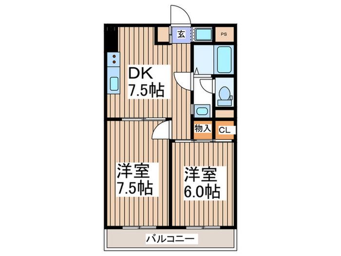 ドミールI(2DK/2階)の間取り写真