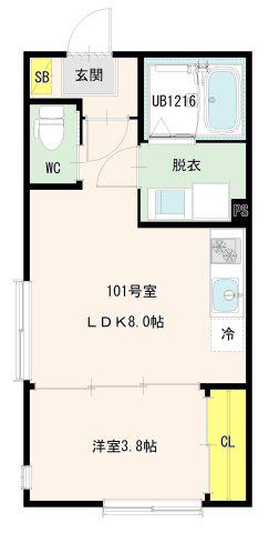 KAWA RESIDENCE(1LDK/1階)の間取り写真