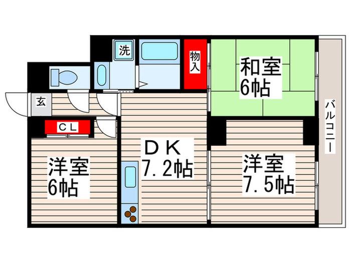 カーサデルソル(3DK/5階)の間取り写真