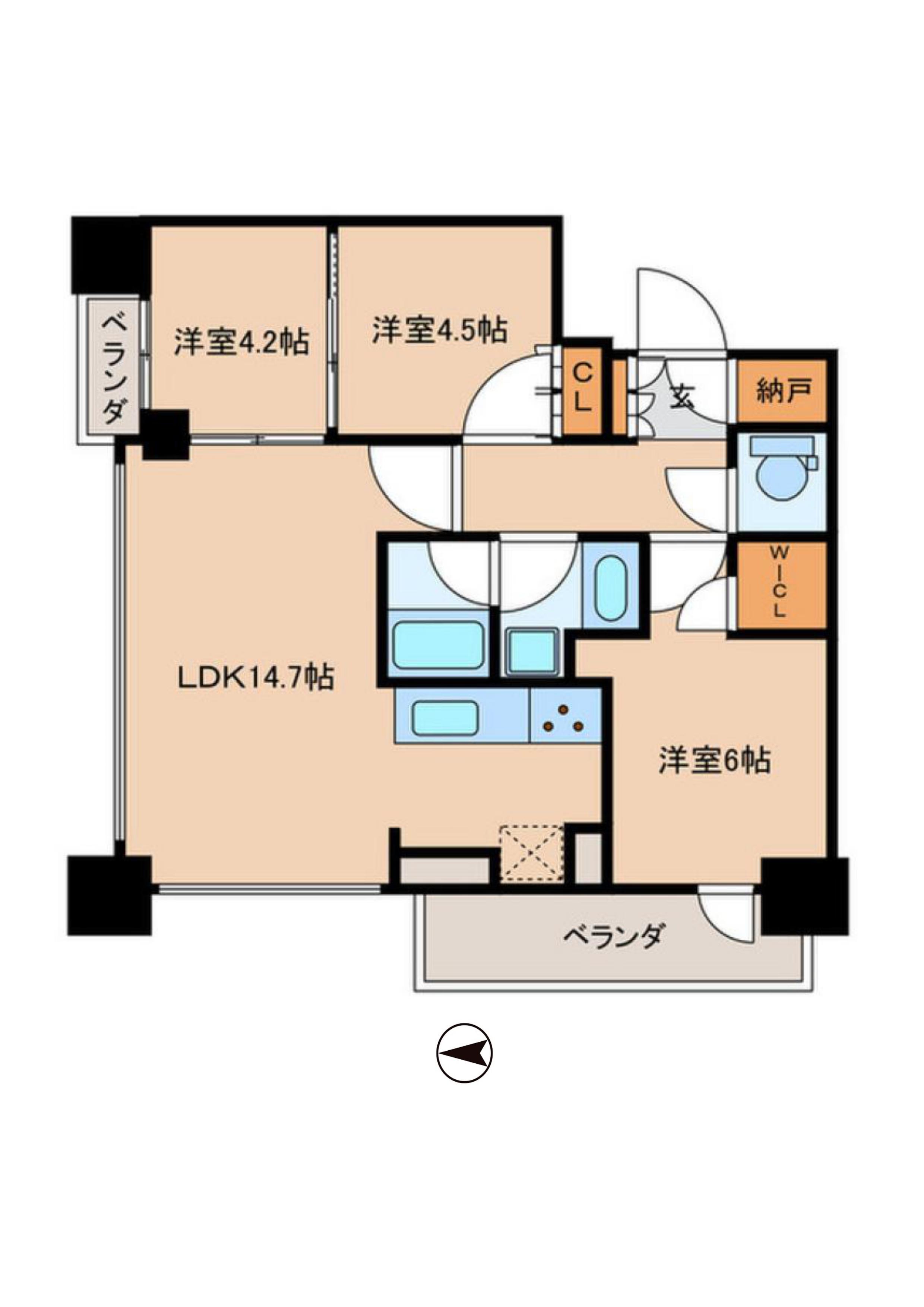 ウエリスタワー谷町四丁目(3LDK/4階)の間取り写真
