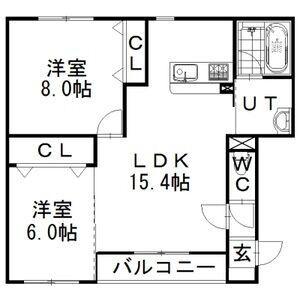 ウィンブルーI(2LDK/2階)の間取り写真