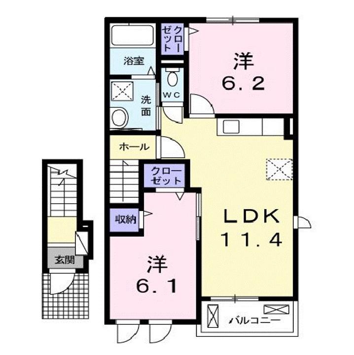 プラシード駅家B(2LDK/2階)の間取り写真