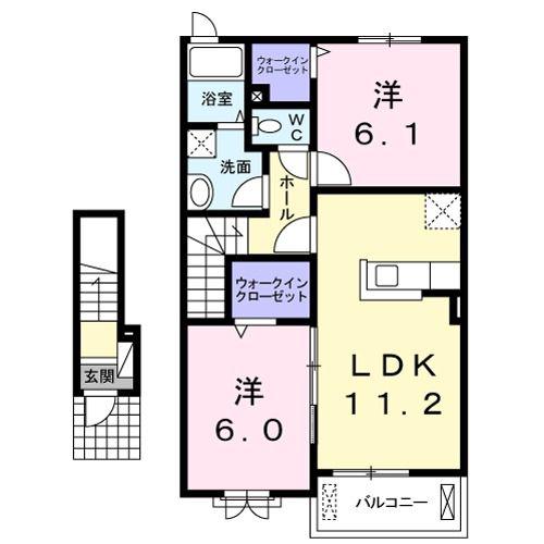カーサ ラフィネ II(2LDK/2階)の間取り写真