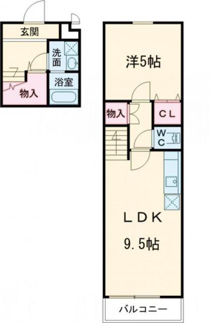 スリーハーブス狭山II番館(1LDK/2階)の間取り写真