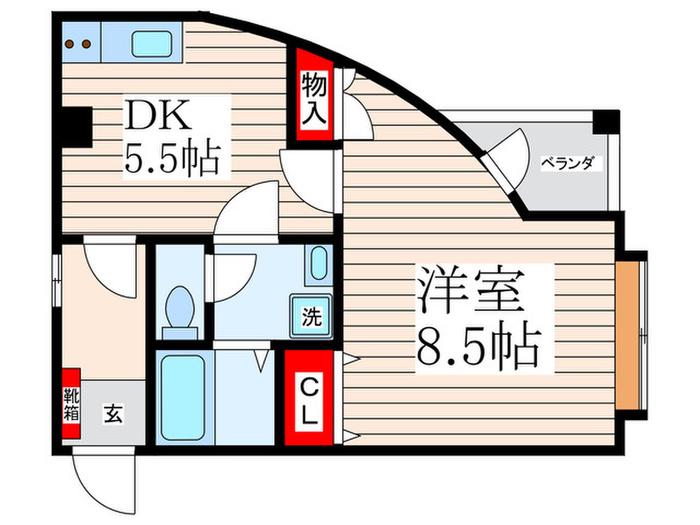 シャトレー船堀(1DK/2階)の間取り写真