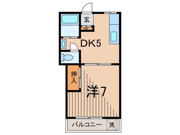 大岡山ハウジング(1DK/2階)の間取り写真