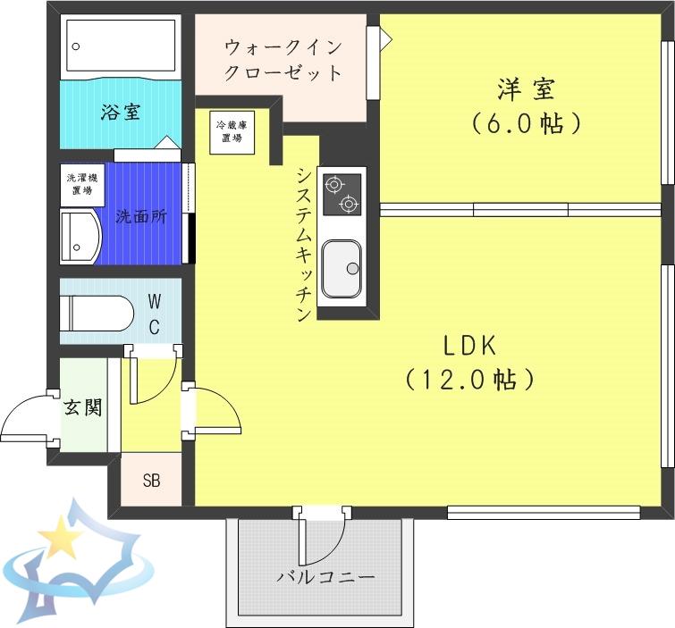 モルティーニ南円山(1LDK/4階)の間取り写真