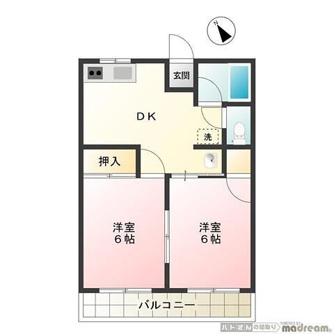 ハタノコーポ横川(2DK/1階)の間取り写真