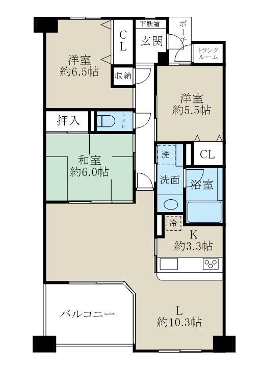 ダイアパレス川端町(3LDK/9階)の間取り写真