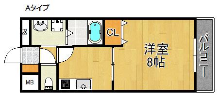 アムール高松東(1K/2階)の間取り写真