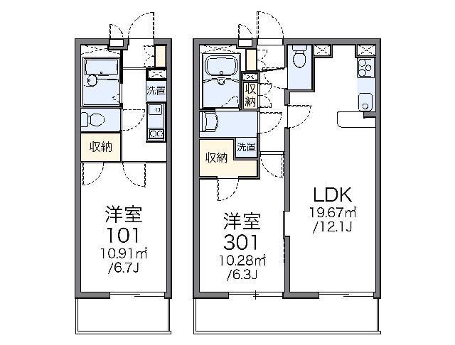 レオパレス堤方II(1K/2階)の間取り写真