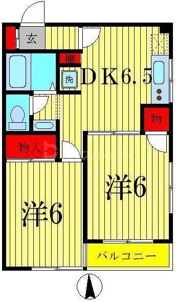 ハイクレスト海老原(2DK/3階)の間取り写真