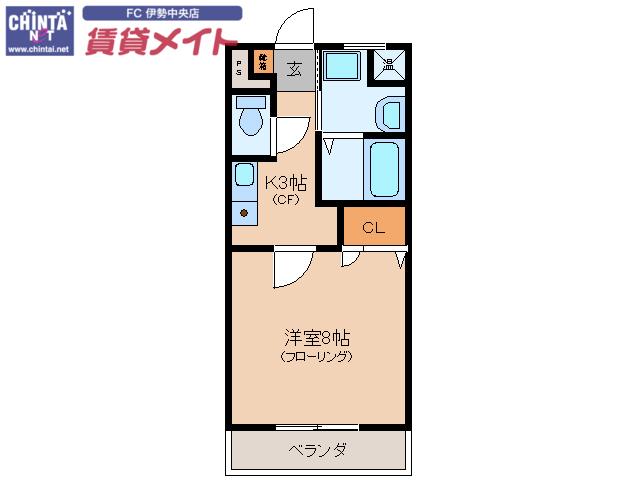 エルミタージュIII(1K/2階)の間取り写真