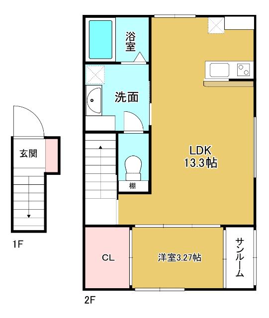 ル・アンジュ長江 A棟(1LDK/2階)の間取り写真