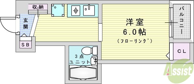 ティーホームズ新大阪(1K/2階)の間取り写真