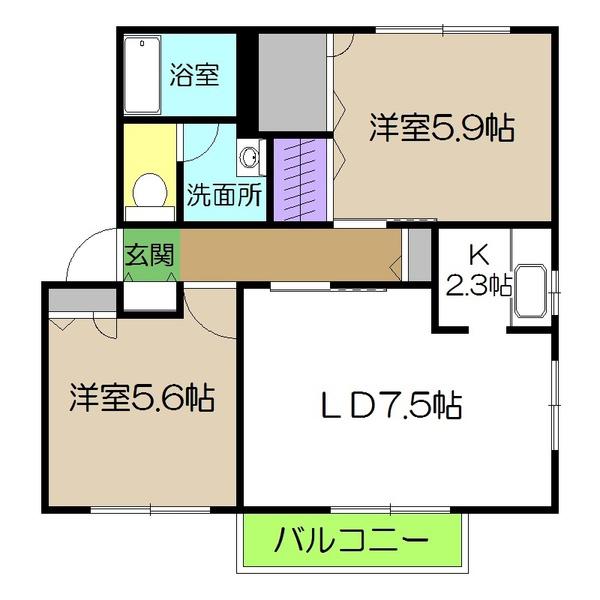 シャーメゾン北久保 B棟(2LDK/2階)の間取り写真