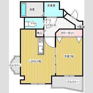 グランウ ュー(1DK/4階)の間取り写真
