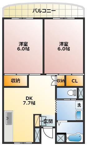 シャトーむさし野(2DK/3階)の間取り写真