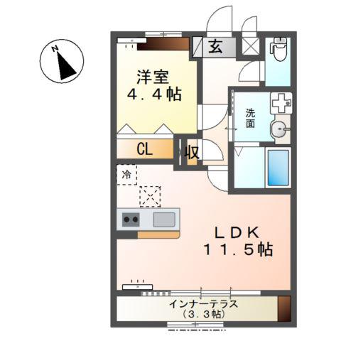 フォルトゥナ藤森(1LDK/1階)の間取り写真