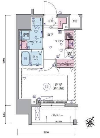 リヴシティ横濱生麦(1K/6階)の間取り写真