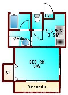 ロイヤルハウスII(1K/2階)の間取り写真