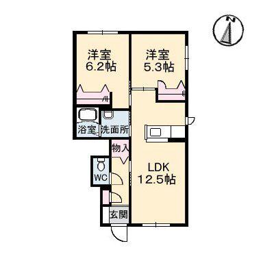 グランカーサ金岡 弐番館(2LDK/1階)の間取り写真