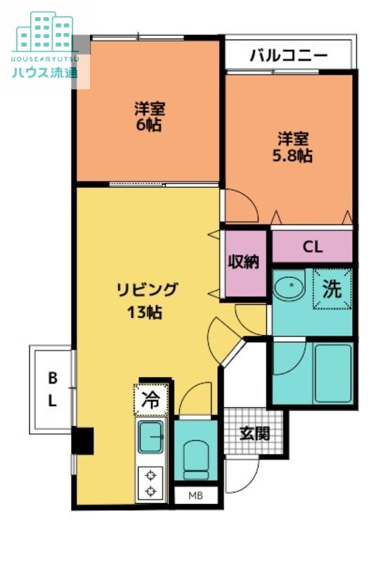 アーバン岩屋(2LDK/2階)の間取り写真
