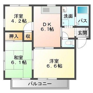 グランビア庄内 D棟(3DK/2階)の間取り写真