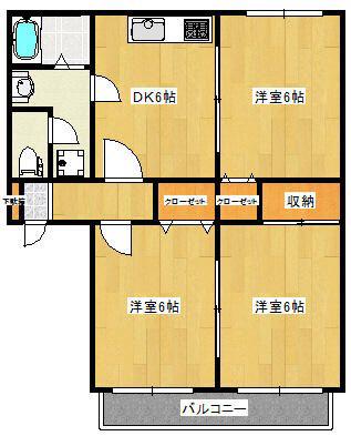 セジュール高崎D棟(3DK/1階)の間取り写真