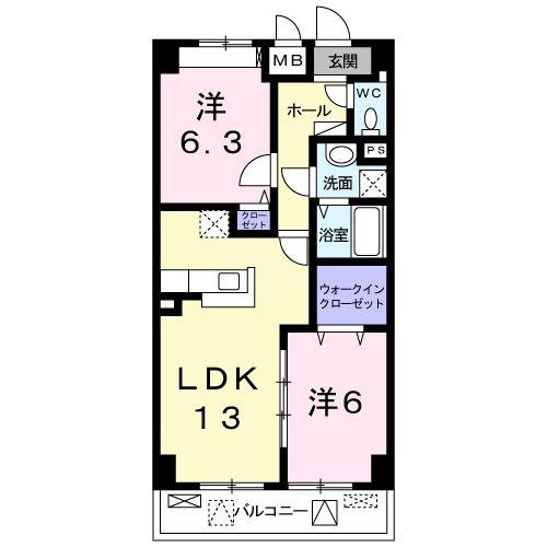あかやま参番館(2LDK/2階)の間取り写真