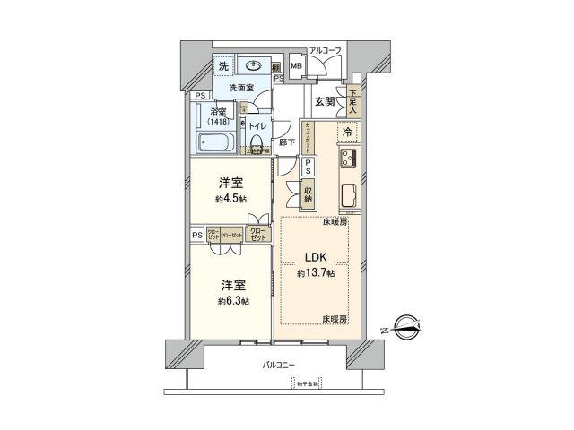 グランドメゾン大阪上本町(2LDK/12階)の間取り写真