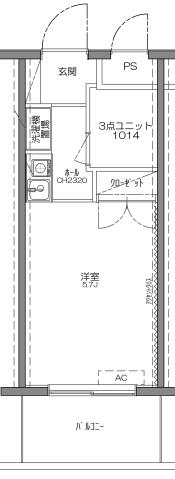 スカイコート戸越銀座(ワンルーム/4階)の間取り写真