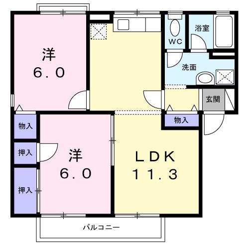 ガーデンシティ桜町D(2LDK/1階)の間取り写真