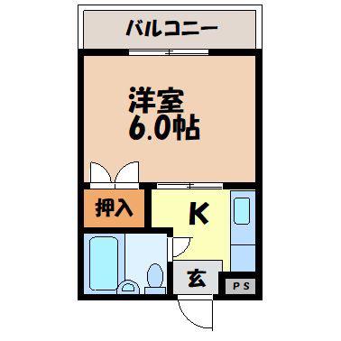 ハイ夢・赤迫(1K/3階)の間取り写真