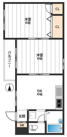 山手パークハイツ(2DK/3階)の間取り写真