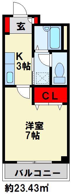 サンパーク田原(1K/3階)の間取り写真