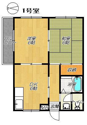 マンションオーク(2DK/2階)の間取り写真