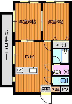 アムール宮浦(2DK/2階)の間取り写真