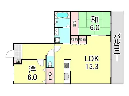 コージースクエア須磨白川台(2LDK/9階)の間取り写真