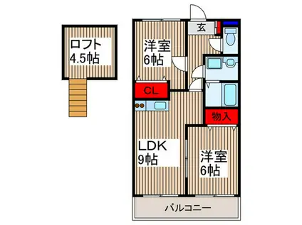 コニファーガーデン所沢(2LDK/3階)の間取り写真