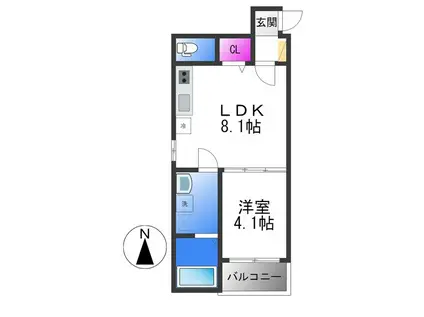 ルミエール若江岩田(1LDK/2階)の間取り写真