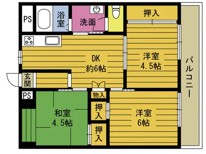 大洲Rアパートメント(3DK/7階)の間取り写真