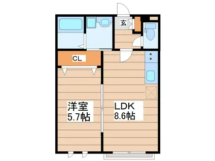 プリマフルール大和町(1LDK/2階)の間取り写真
