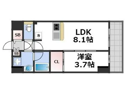 レオンコンフォート難波クレア(1LDK/6階)の間取り写真